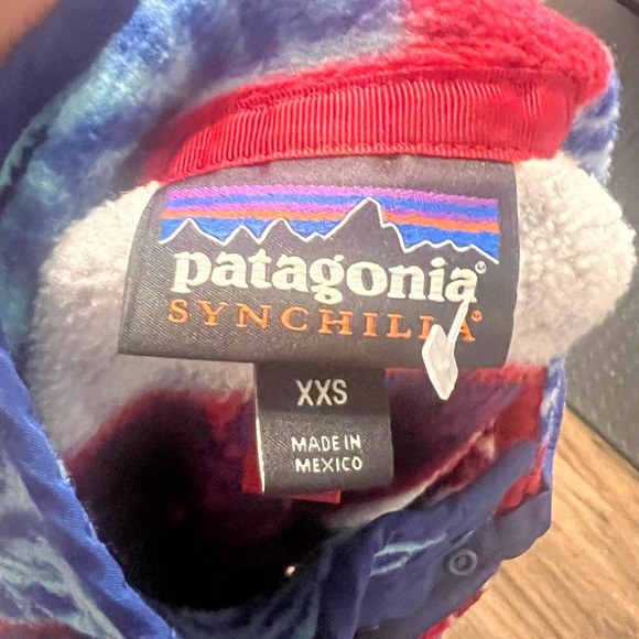 Patagonia Synchilla Snap-T Fleece Pullover XXS Patchwork Print Red Blue Vintage - Picture 7 of 14